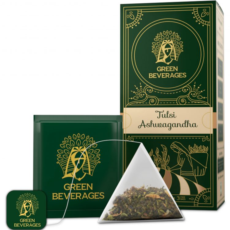 tulsi ashwagandha green tea, pyramid tea bag